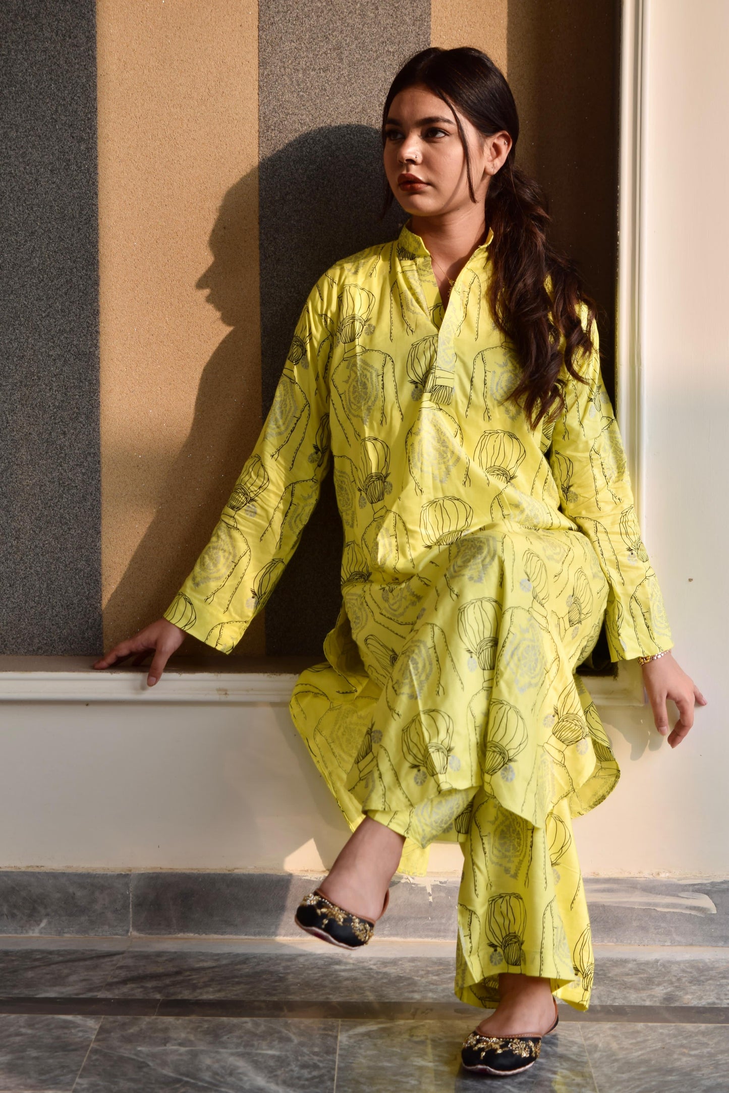 2 pc Aisha’s Attire Melodic Muse Long length Shirt with Plazo (Arabic Lawn)