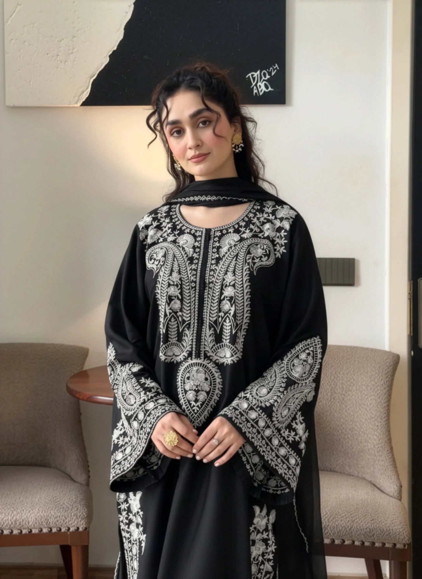 AFREEN Black Embroidered 3 pc