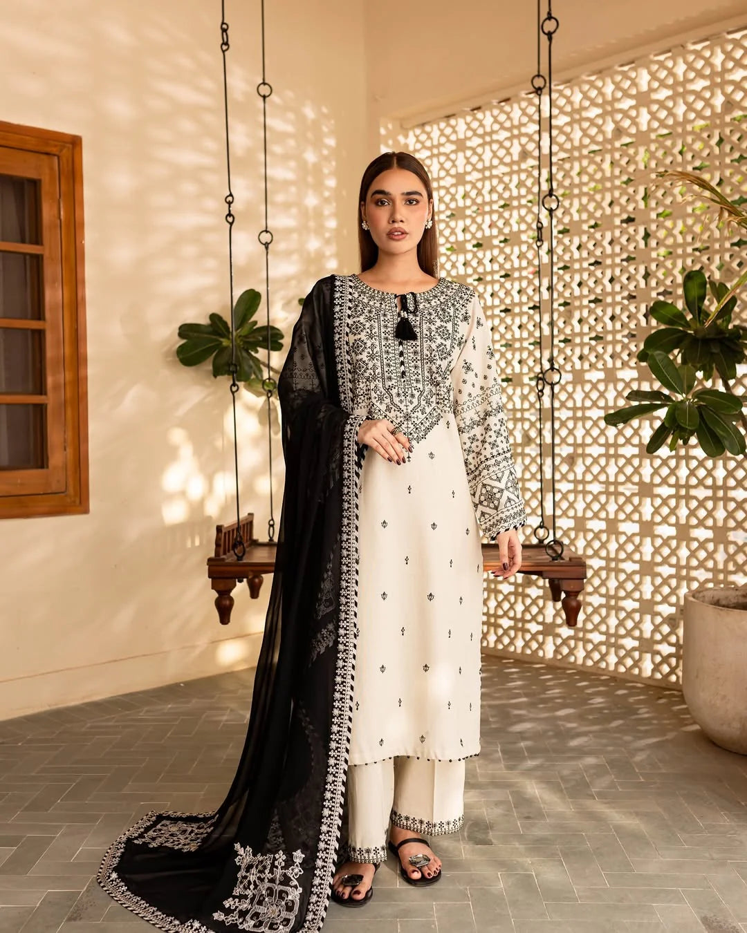 # - 3 pc Aisha’s Attire Arfa Embroidered Co Ords with Chiffon dupatta