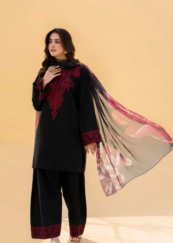 BLACK ROSE Embroidered 3 pc set