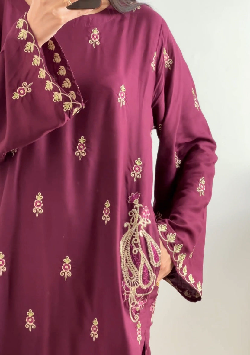 # 2 pc - Naaz Embroidered Co Ords (Arabic Lawn-Linen)