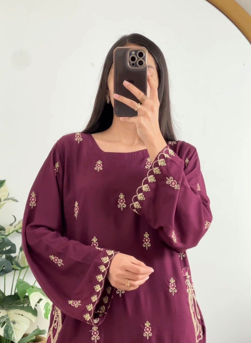 # 2 pc - Naaz Embroidered Co Ords (Arabic Lawn-Linen)