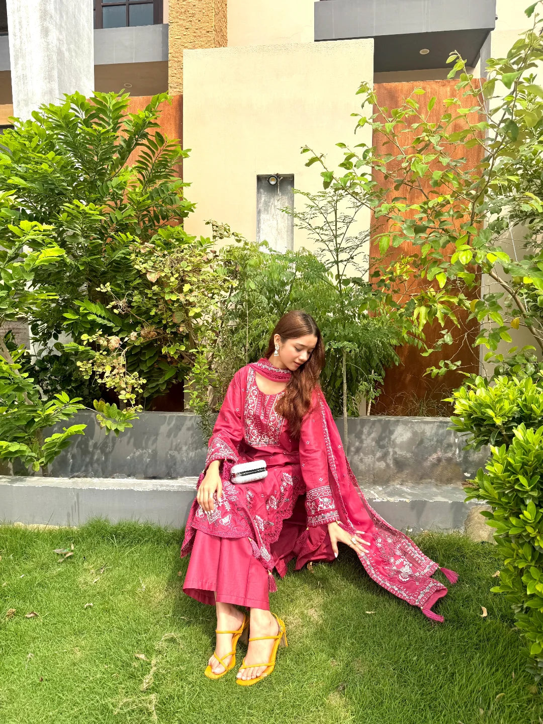 AZEEN Embroidered 3 pc set (With Chiffon dupatta)