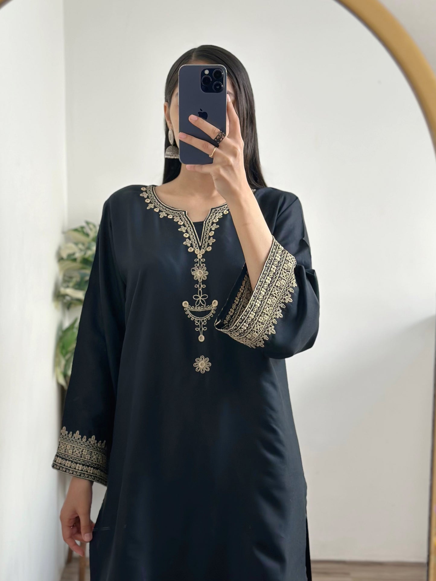 # - 2 pc Aisha’s Attire Iris Black Long Length Co Ords (Shirt with Fully Embroidered Plazo)