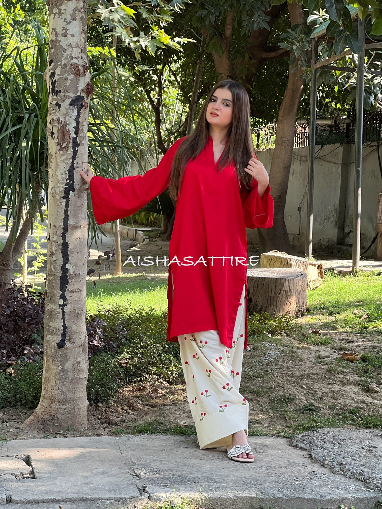 LAL PARI 2 PC Solid Shirt with Embroidered Farshi shalwar