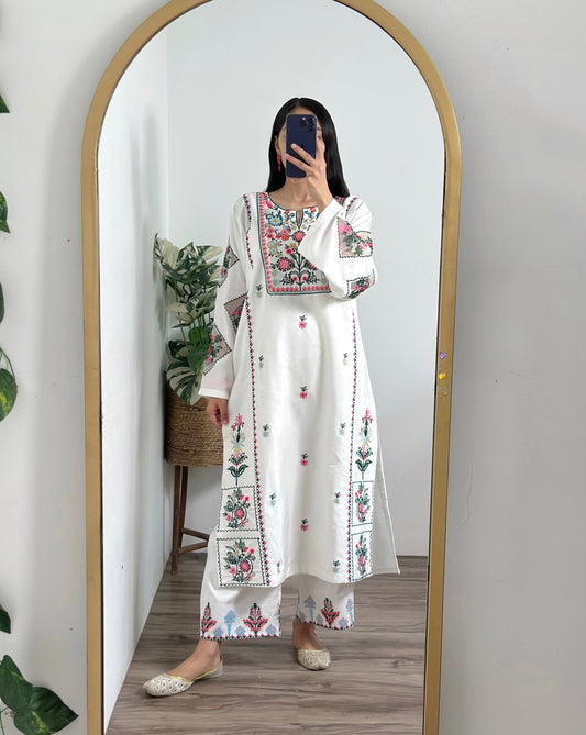 2 pc - WHITE DOVE naaz Embroidered Co Ords