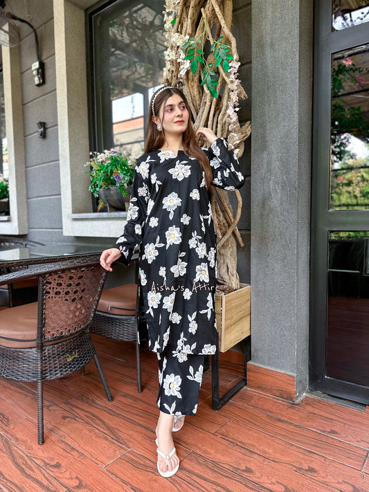 2 pc Aisha’s Attire Azur Embossed print Co Ords (Arabic Lawn)