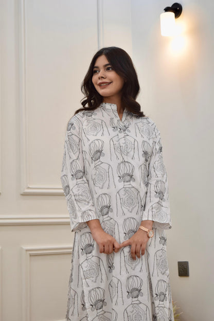 2 pc Aisha’s Attire Melodic Muse Long length Shirt with Plazo (Arabic Lawn)