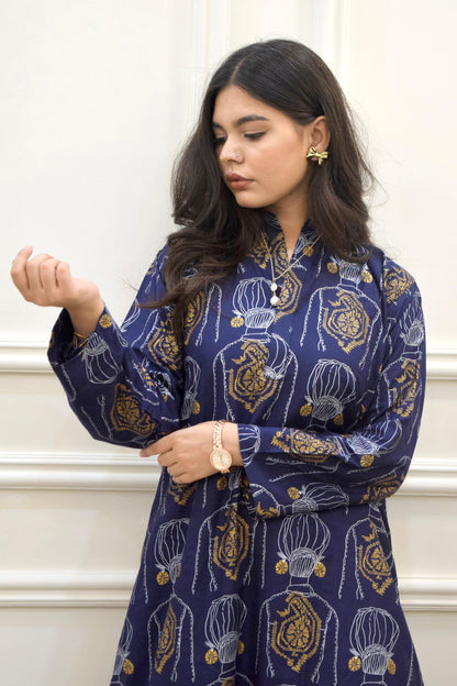 2 pc Aisha’s Attire Melodic Muse Long length Shirt with Plazo (Arabic Lawn)