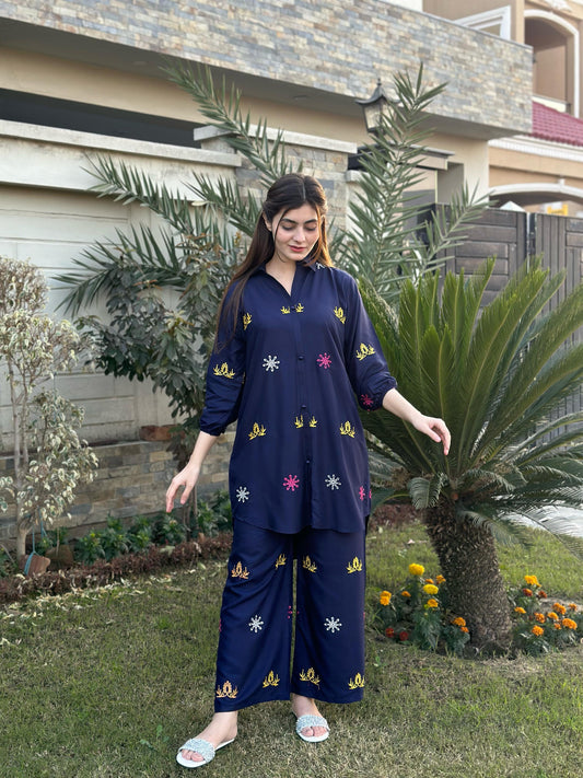 2 pc Aisha’s Attire Ash Embroidered 2 Pc Shirt with Plazo (Linen)