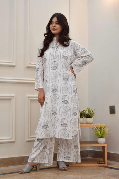 2 pc Aisha’s Attire Melodic Muse Long length Shirt with Plazo (Arabic Lawn)