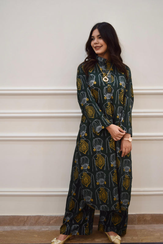 2 pc Aisha’s Attire Melodic Muse Long length Shirt with Plazo (Arabic Lawn)