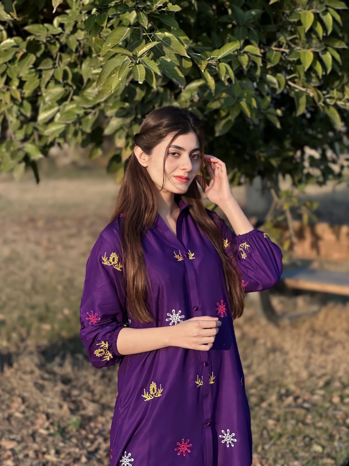 2 pc Aisha’s Attire Ash Embroidered 2 Pc Shirt with Plazo (Linen)