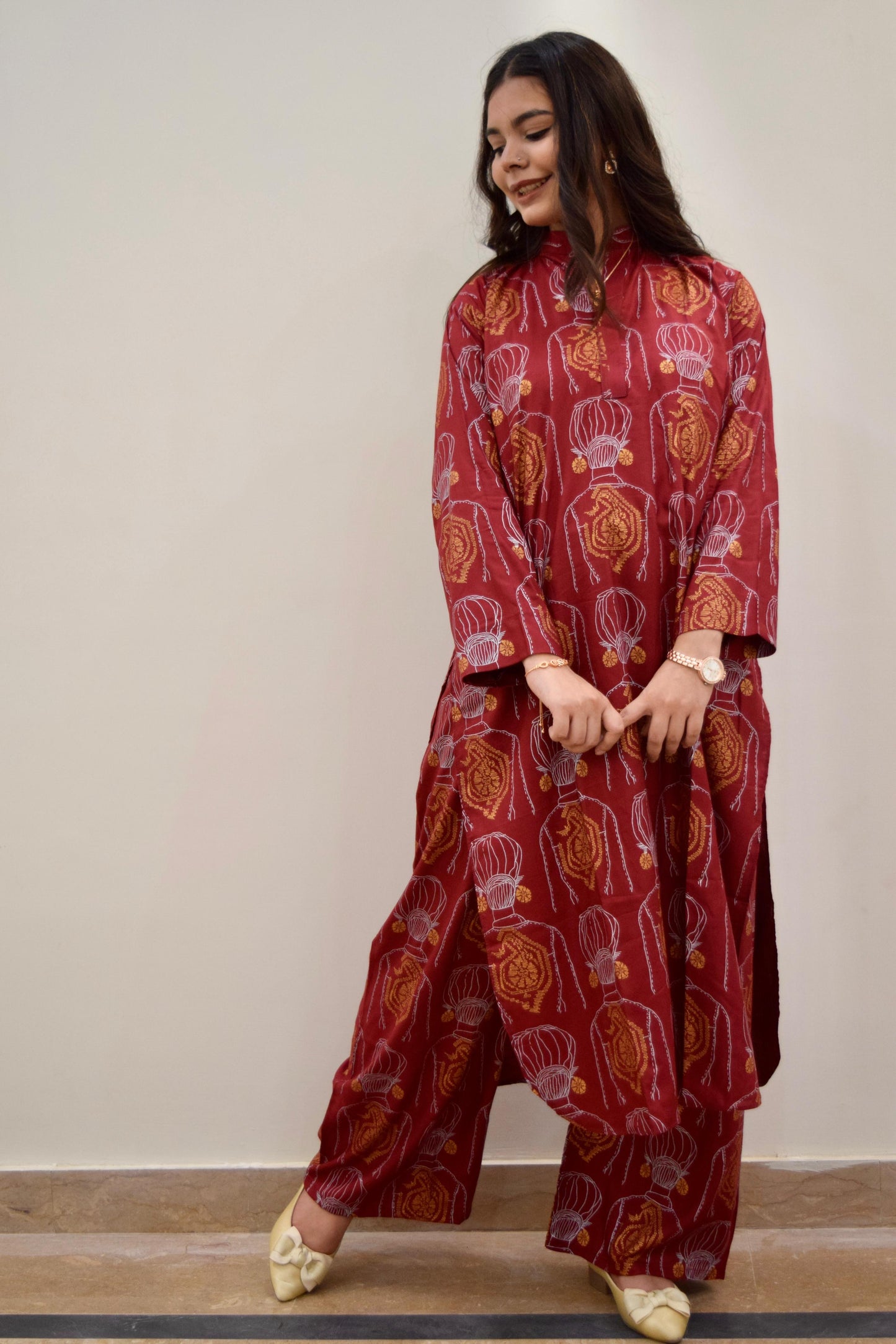 2 pc Aisha’s Attire Aroma Melodic Muse Long length Shirt with Plazo (Linen)