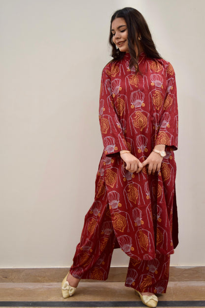 2 pc Aisha’s Attire Melodic Muse Long length Shirt with Plazo (Arabic Lawn)