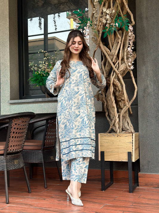 2 pc Aisha’s Attire Alif Block Print Co Ords (Winter Linen)