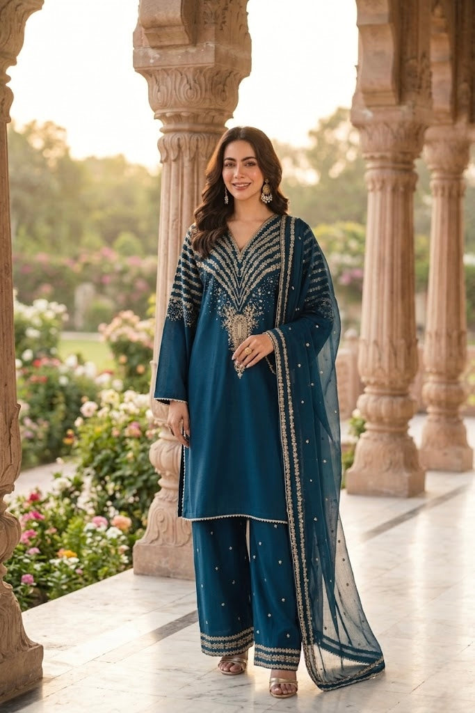 PEACOCK Zinc Embroidered 3 pc