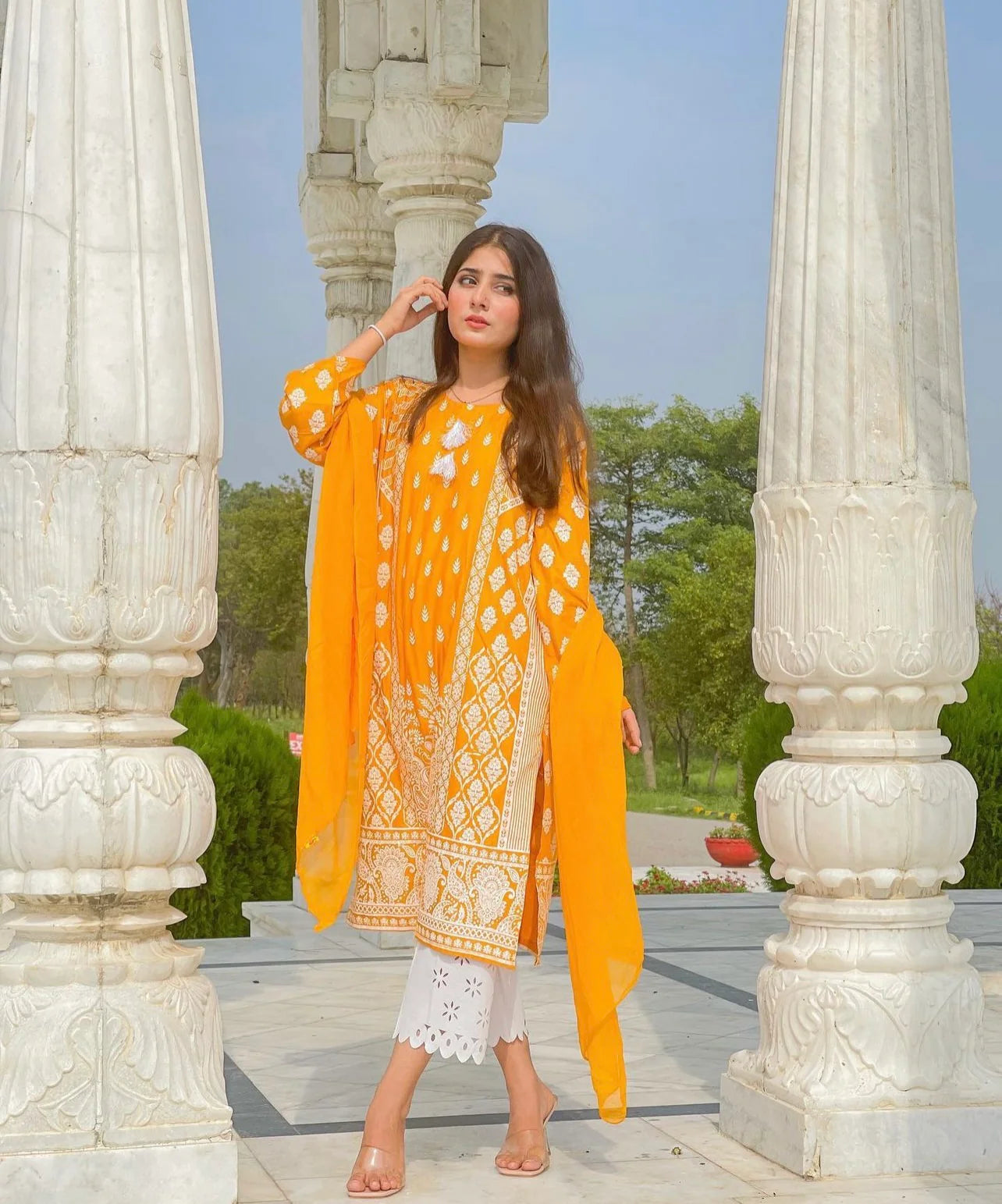 3 pc Aisha’s Attire Bulbine Co Ords with dupatta (Linen)