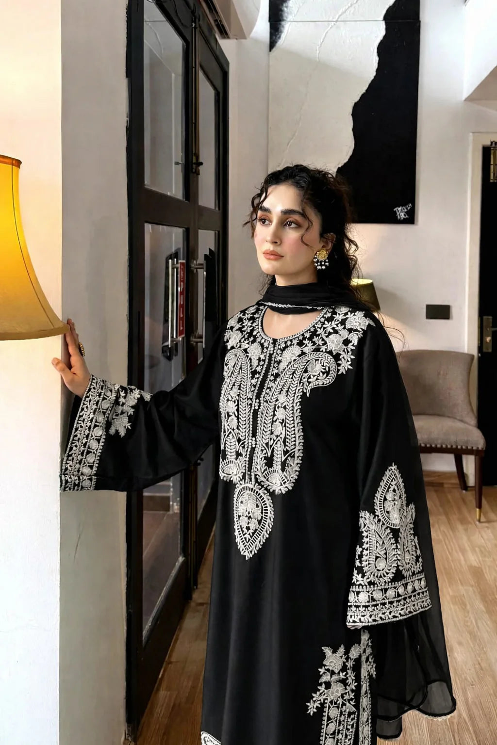 AFREEN Black Embroidered 3 pc
