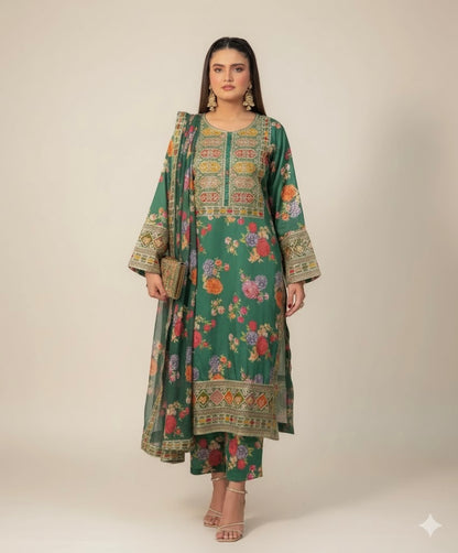 SAGE GREEN Embroidered 3 pc