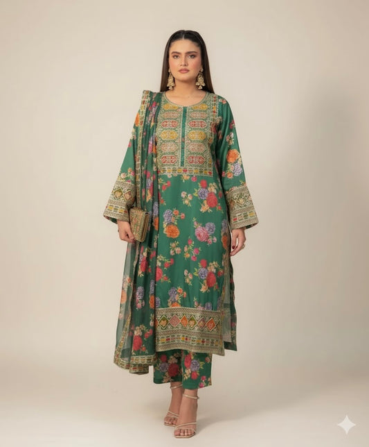 SAGE GREEN Embroidered 3 pc