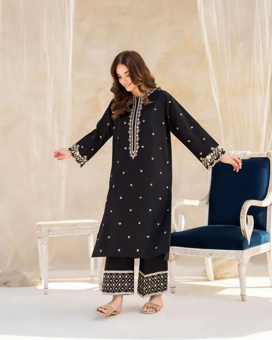 2 pc Black hock Embroidered (Soft Cotton-Linen)