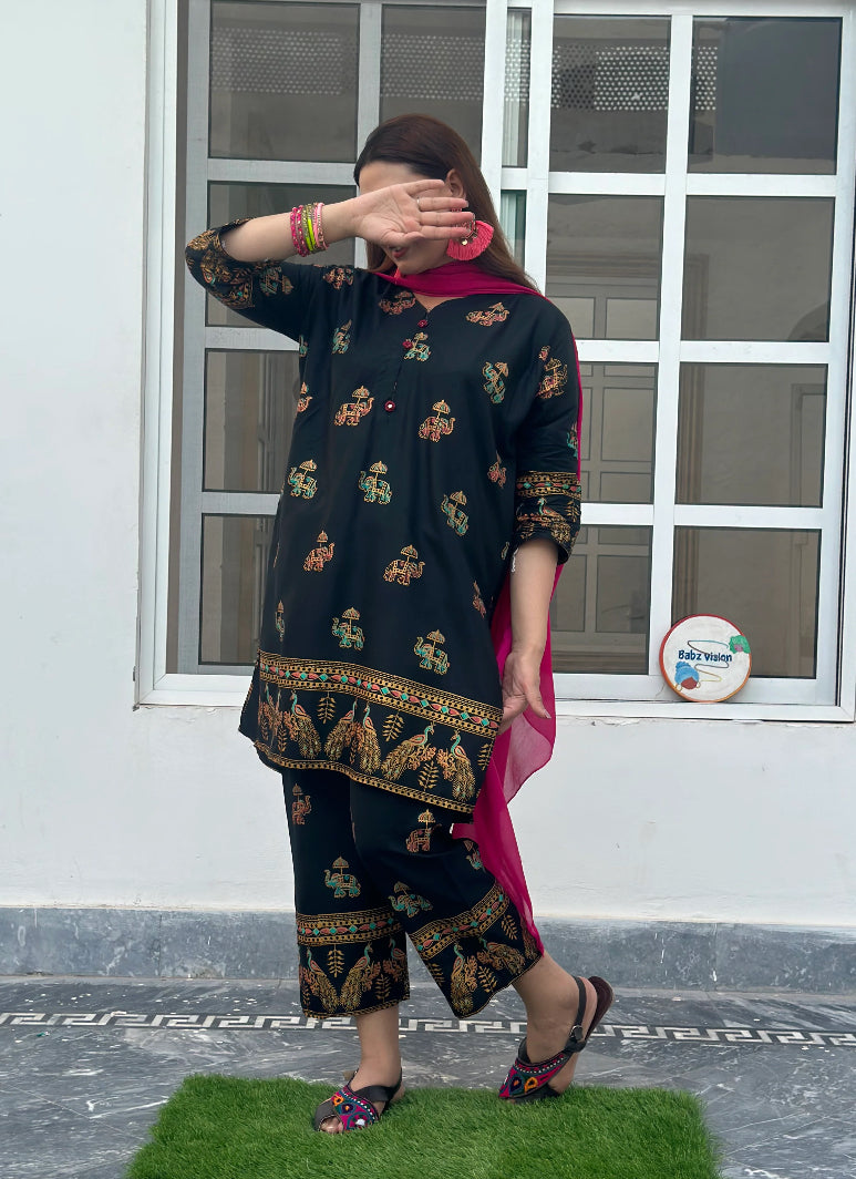 Zoha Anarkali Block Print Co Ords (Linen)