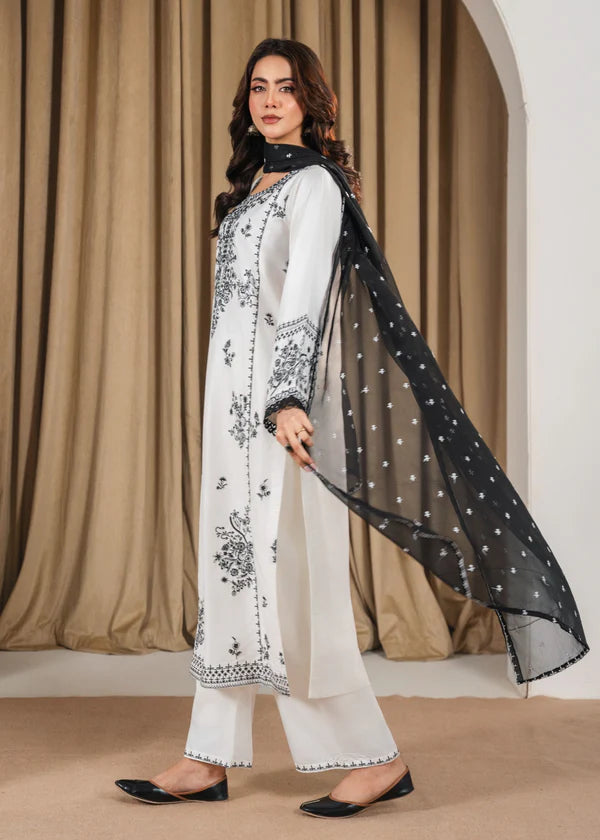 WHITE PEARL Embroidered 3 pc