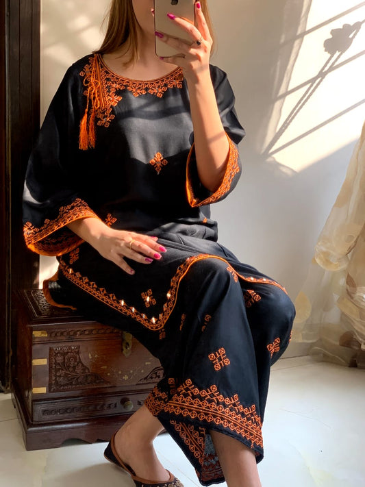 BALOCHI Style Embroidered Shirt with Emb Plazo (Summer Linen)