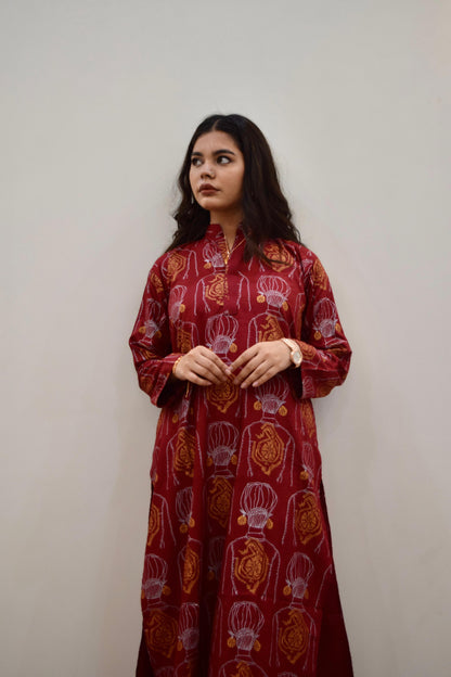 2 pc Aisha’s Attire Melodic Muse Long length Shirt with Plazo (Arabic Lawn)