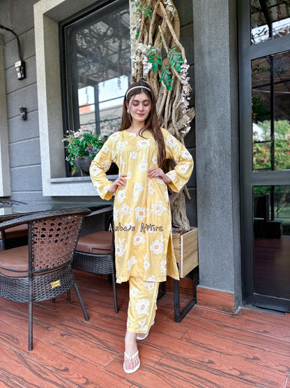 2 pc Aisha’s Attire Azur Embossed print Co Ords (Arabic Lawn)